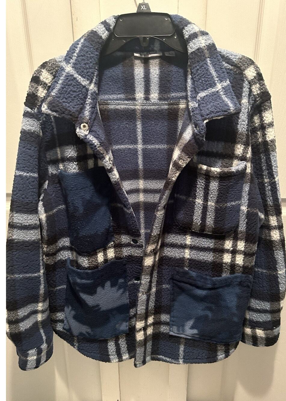 Jason Maxwell Women's Faux Wool Jacket, Snap Closure, Blue Plaid Large